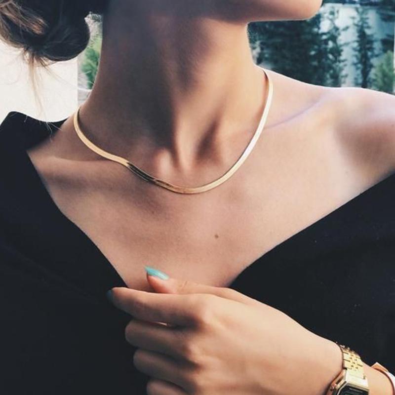 

Gold Blade chain Choker Necklace Women Sexy Flat snake chain Gift XL222