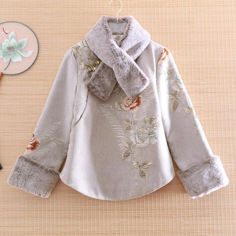 

High-end Winter Women Coat Top Chinese Style Retro embroidery Elegant Loose Lady Warm Jacket Coat Female S-XXL