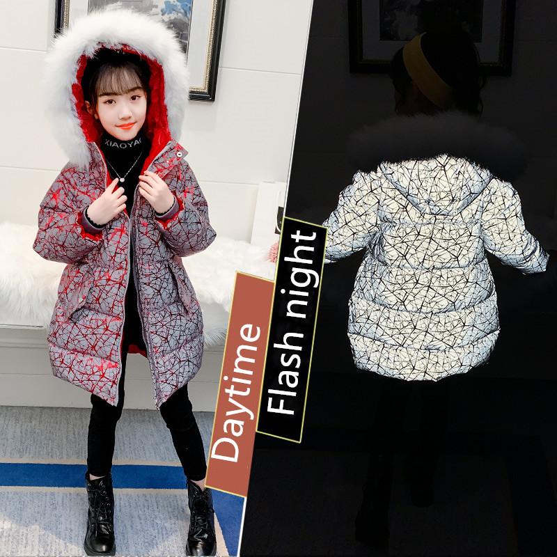 

Winter Baby Girls Outerwear Warm Cotton Coats Reflective Material Print Jacket Fur Hooded 4 6 8 9 10 11 12 Years Girls Overcoat, Gray