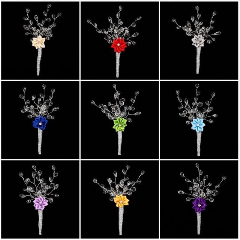 

5 pieces/lot Acrylic Bead Pearls Crystal silk flower Groom Boutonniere man Corsages Wedding Flowers Party Decoration for wedding, Black