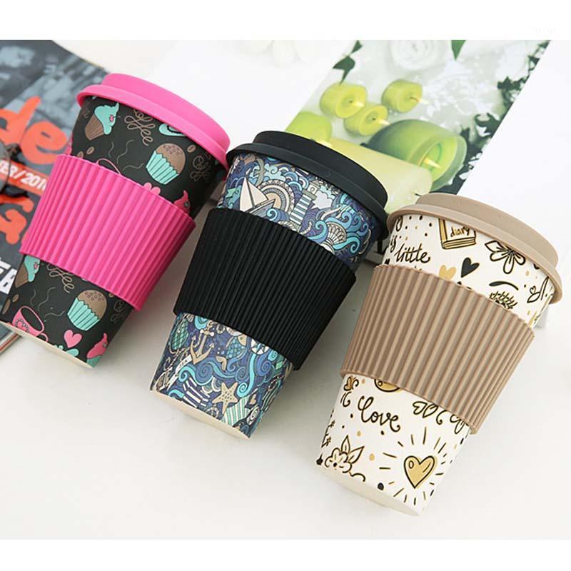 

Newest Hot 400ml Reusable Bamboo Fibre coffee Cups Eco Friendly Travel Coffee Mugs Drinking mug with silicone lids1, Blue cover