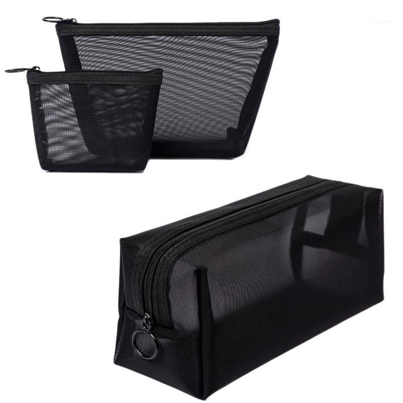 

3Pcs/Set Black Mesh Clear Cosmetic Bag Beauty Wash Bags Makeup Case Travel1
