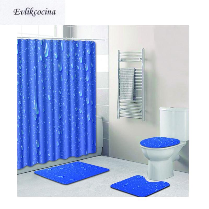 

Free Shipping 4pcs Water Drops Banyo Bathroom Carpet Blue Toilet U Bath Mats Set Non Slip Pad Tapis Salle De Bain Alfombra Bano
