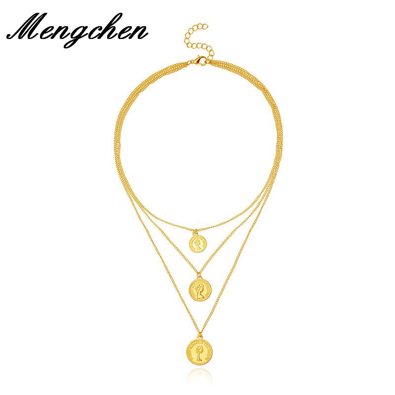 

Bohemian Vintage Multilayer Metal Coin Pendant Choker Chain Necklace For Wome Girl Jewelry Simple Jewelry Gift