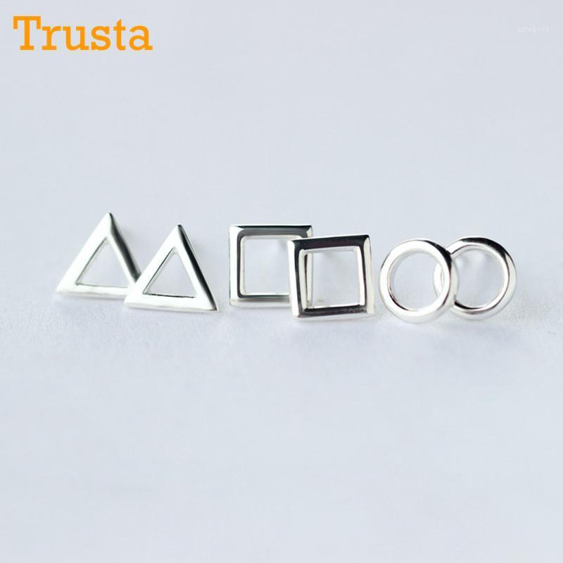 

Stud Trusta 100% 925 Sterling Silver Jewelry Fashion Cute Tiny Round Square Triangle Earrings Gift For Girls Kids Lady DS461