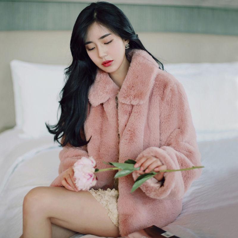 

Women New 2021 Autumn Winter Faux Fur Jacket Female Fashion Loose Casual Coat Ladies Warm Soft Plush Overcoat Outerwear C152, Pink