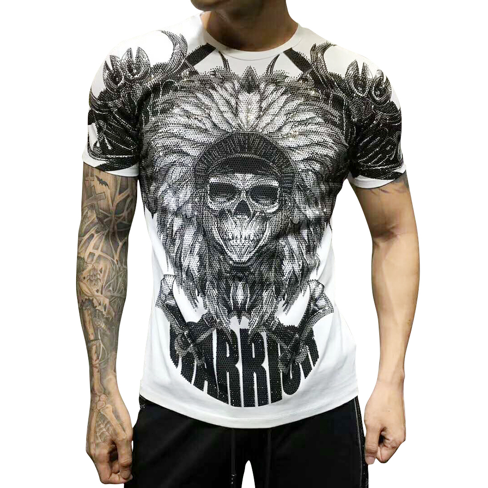 

T-shirt King of Bling Crystal Skull Shirts Shirt Fashion Graphic Tops for Men Camisetas Hombre Pp Style Dy0717 Tu3v, White