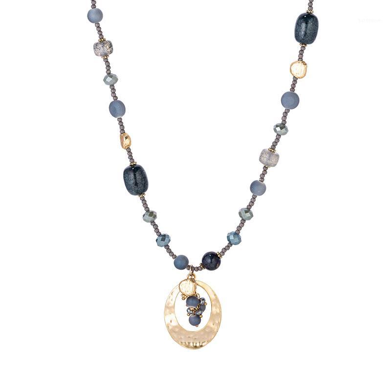 

Fashion European Natural Stone Necklace For Women Artificial Crystal Ethnic Boho Necklace Women Jewelry PD-041