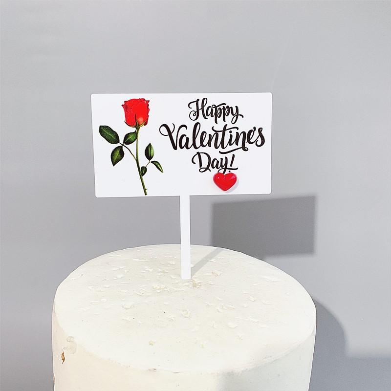 

INS Happy Valentine's day Acrylic Cake Topper 3D Rose Wedding Cake Decorations for Valentine's day Wedding Party Supplies