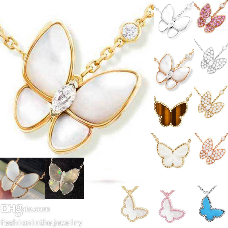 

Designer Necklace jewelry Fashion Big butterfly Pendant women white diamond Rose Gold silver pink purple necklaces for teen girls trendy birthday favors wholesale