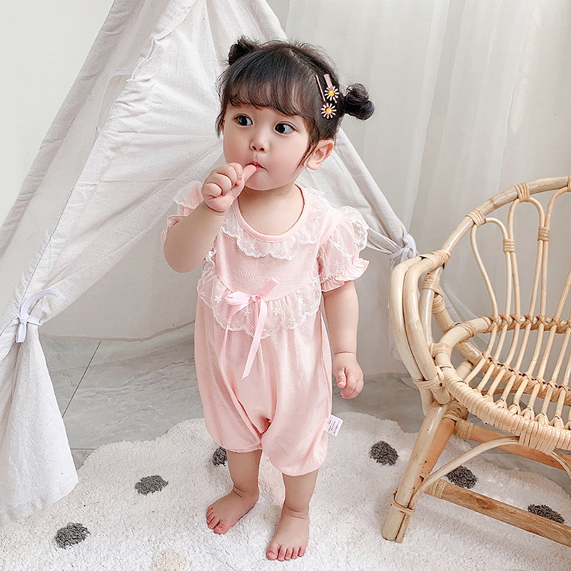 

2021 New Girls Rompers Summer Newborn Cotton Lace Romper Infant Clothes One-piece Jumpsuits Baby Clothing 0-18m Fjop, White