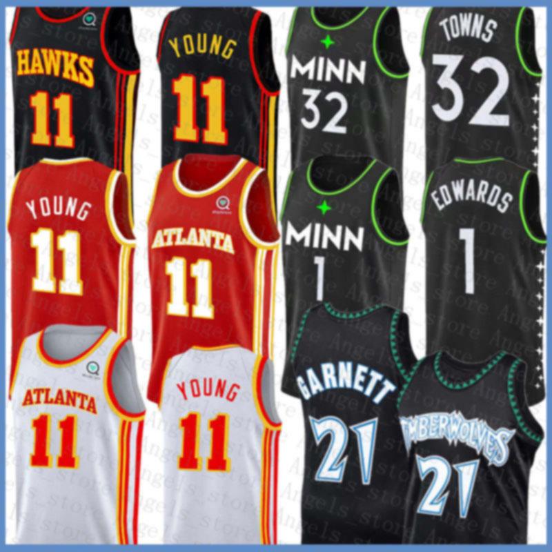 

1 Edwards Karl-Anthony 32 Towns 21 Garnett Trae 11 Young Spud 4 Webb Minnesota Timberwolves Atlanta Hawk Basketball Jersey blue, Black;red