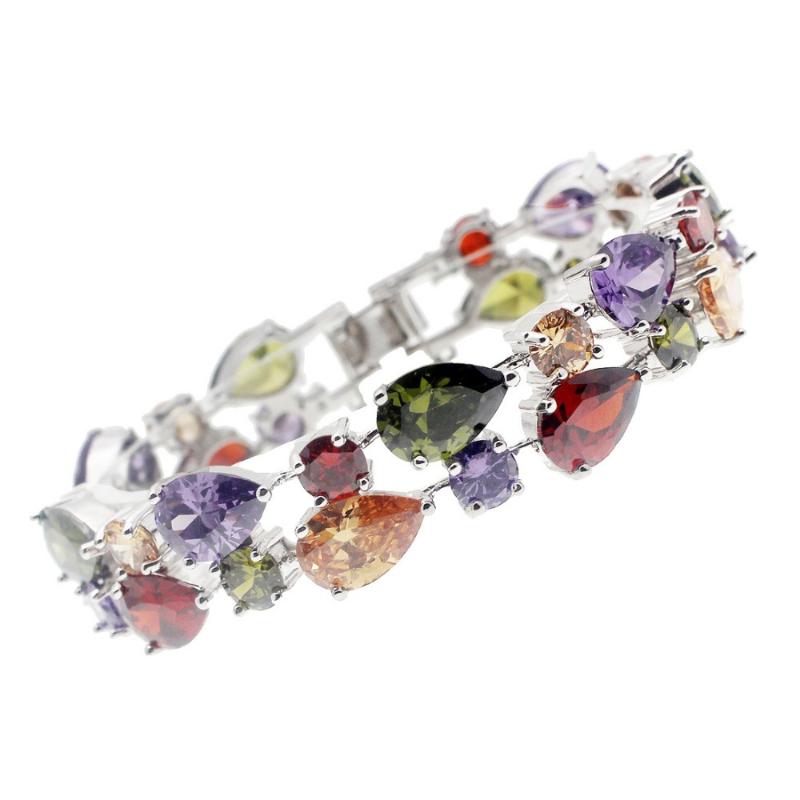 

Link, Chain Natural Beautiful Women Jewelry MorganiteGarnet Peridot Amethyst925 Sterling Silver Color Links Bracelet 7 8 Inch