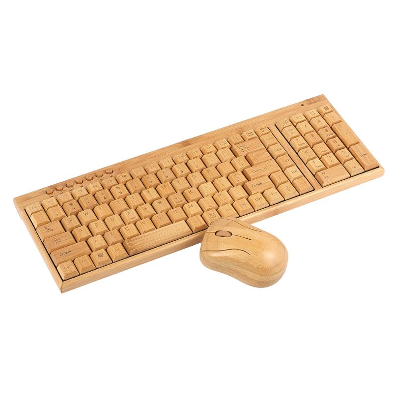 

2.4G Wireless Bamboo Keyboard and Mouse Combo Computer Keyboard Handcrafted Natural Wooden Plug and Play PC mouse