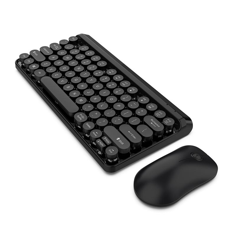 

Wireless Keyboard Mouse Set 10M Transmission 84 Round Keys Cap USB Rechargeable 2.4G Mouse and Mechanical Keyboard Combo for PC