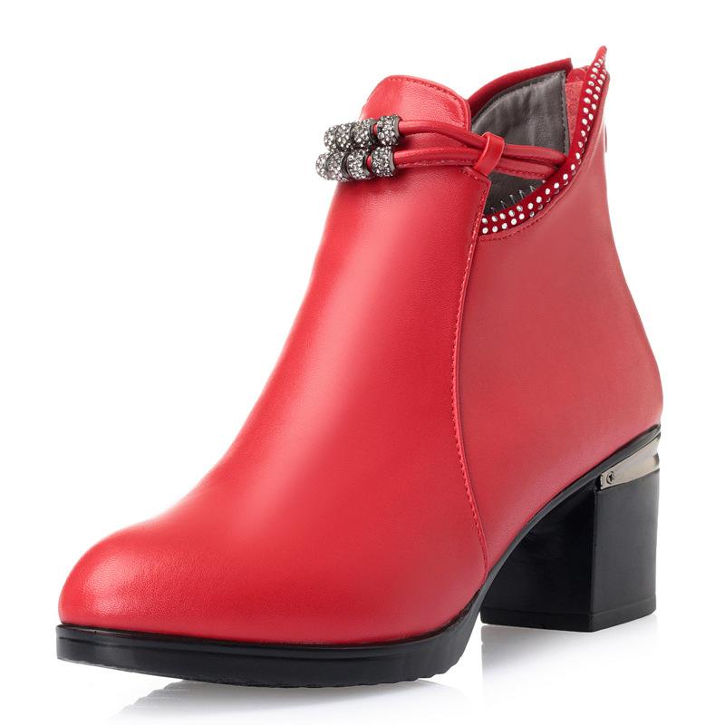 

New Elegant Temperament Autumn Winter Boots Women Boots Rhinestone Genuine Leather Shoes Woman Non-slip High Heel, Black