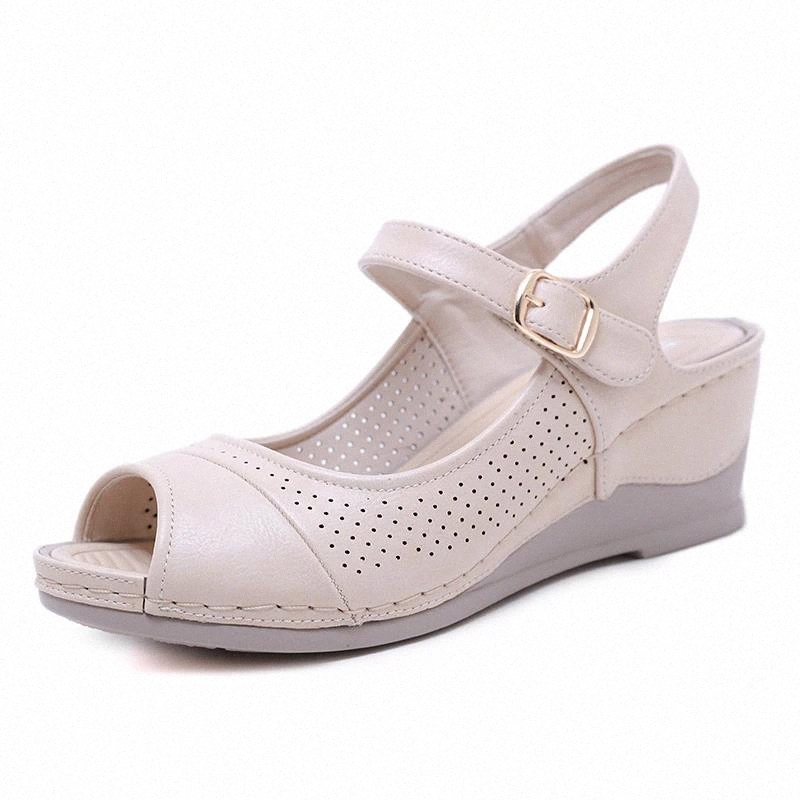

2020 Summer Shoes Women Wedges Sandals Fashion Holiday Shoes Elegant Ladies Sandals Black Beige Green Wedge Heel 6cm A2284 #ne8X