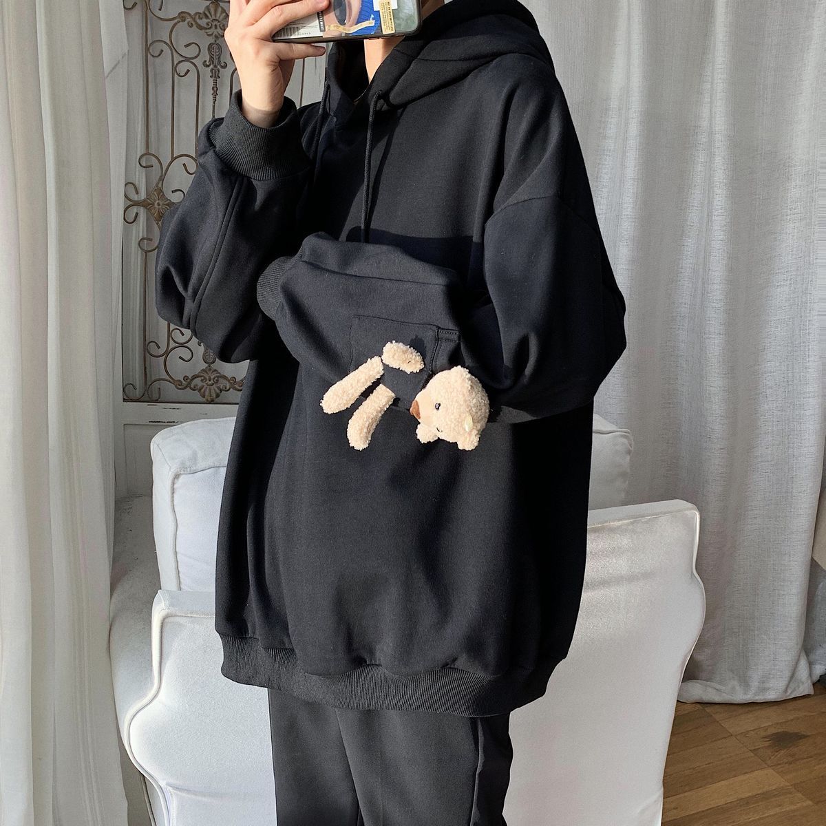 

2021 New Privathinker Men's Bear Hoodies Winter New Woman Fashion Hooded Sweatshirts Korean Streetwear Thicken Clothing TCM1, Lightpurple