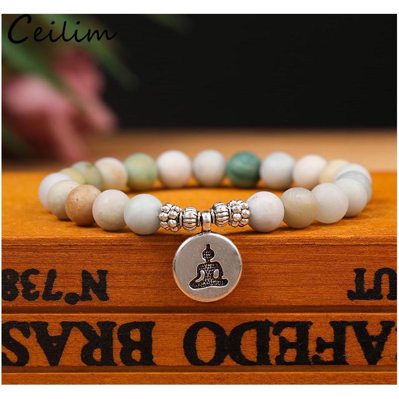 

8Mm Matte Amazonite Stone Strand Bracelet Yoga Chakra Mala Bracelet Om Lotus Women Men Beaded Charm Bracelet Handmade Jewelry Tqg8G