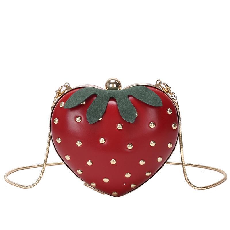 

Girls Kawaii Shoulder Bag Strawberry PU Leather Mini Chain Messenger Bag Women Girl Cute Handbags Cosplay Lolita, Pink 2