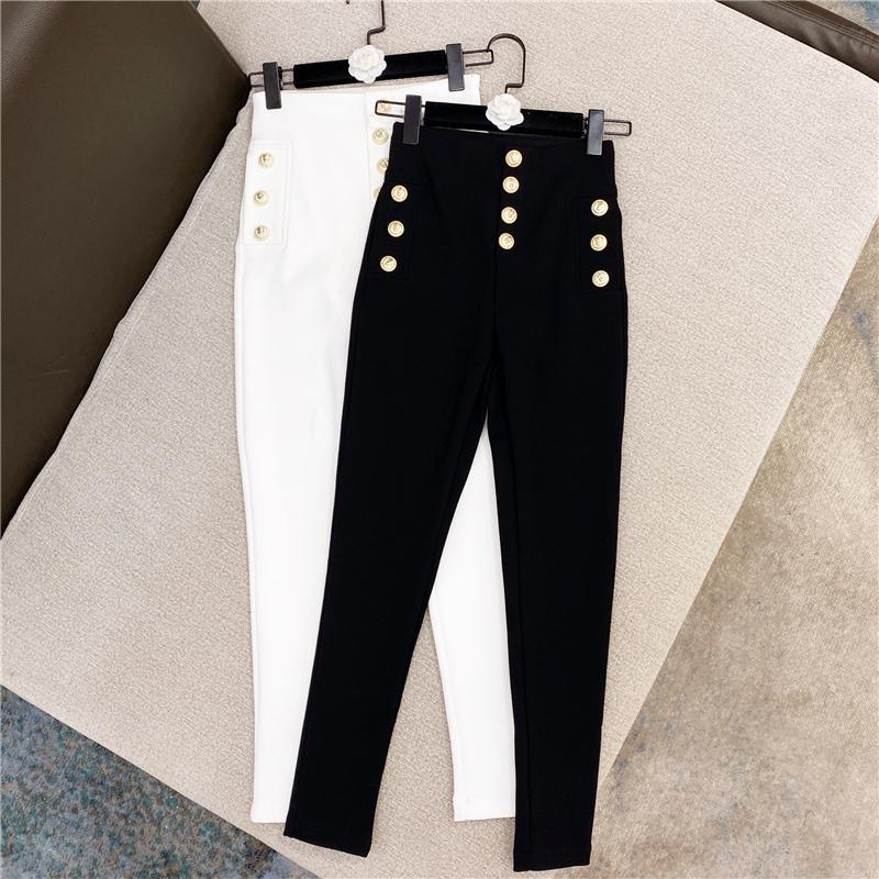 

2020 winter new all-match comfortable warmth plus thin velvet copper buckle tight-fitting and thin feet pants women 1120, Black