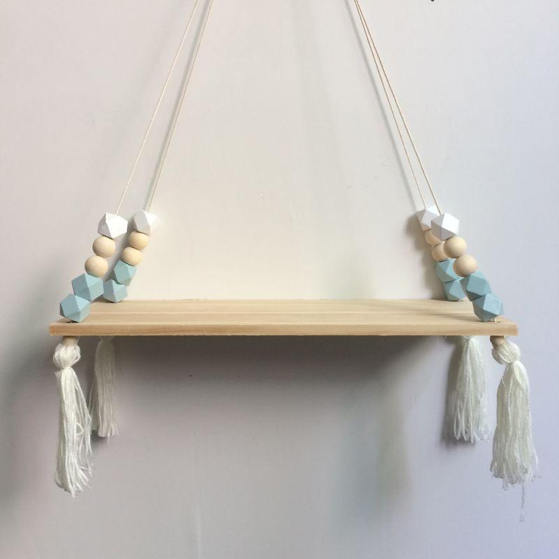 

Nordic Style Wooden Bead Tassels Storage Rack Wall Rope Hanging Shelf For Decor Of Bedroom Living Room Kitchen Office