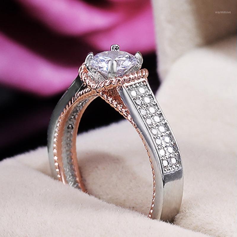 

Huitan Hot Selling Rose Gold Color Princess Cut Wedding Rings Two Tone Rose Gold Silver Color Mixed Women Rings Hot Jewelry1
