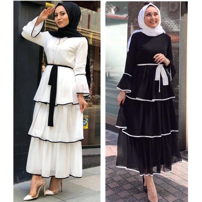 

Abaya Dubai Turkey Muslim Dress Kaftan Caftan Chiffon Islamic Clothing For Women Musulmane Ramadan Layered Round Neck Robe