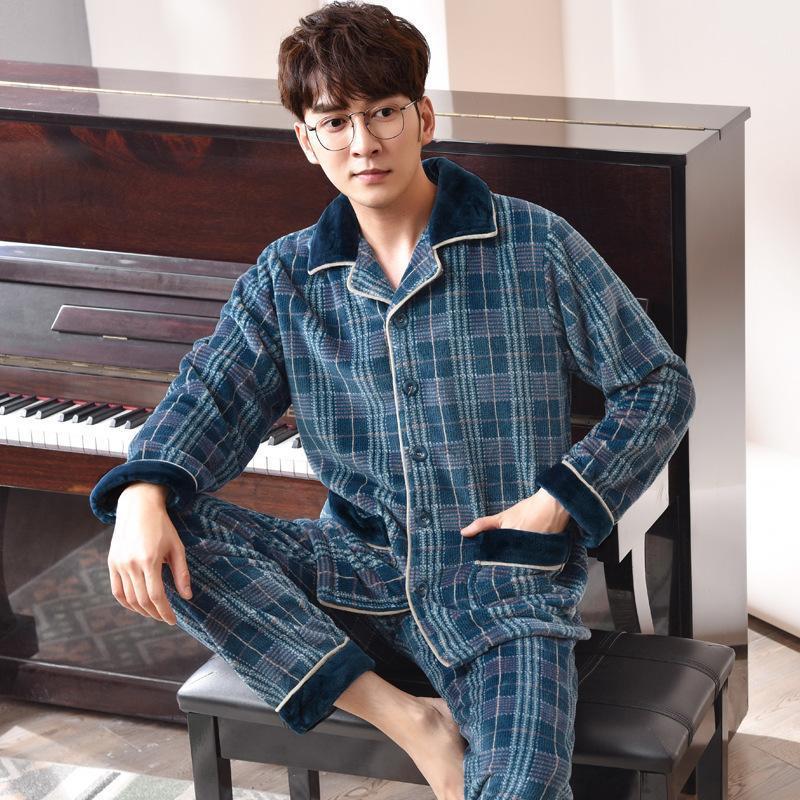 

Pajamas men's autumn and winter flannel thickened Plush warm coral fleece autumn winter plus size suit1, See chart