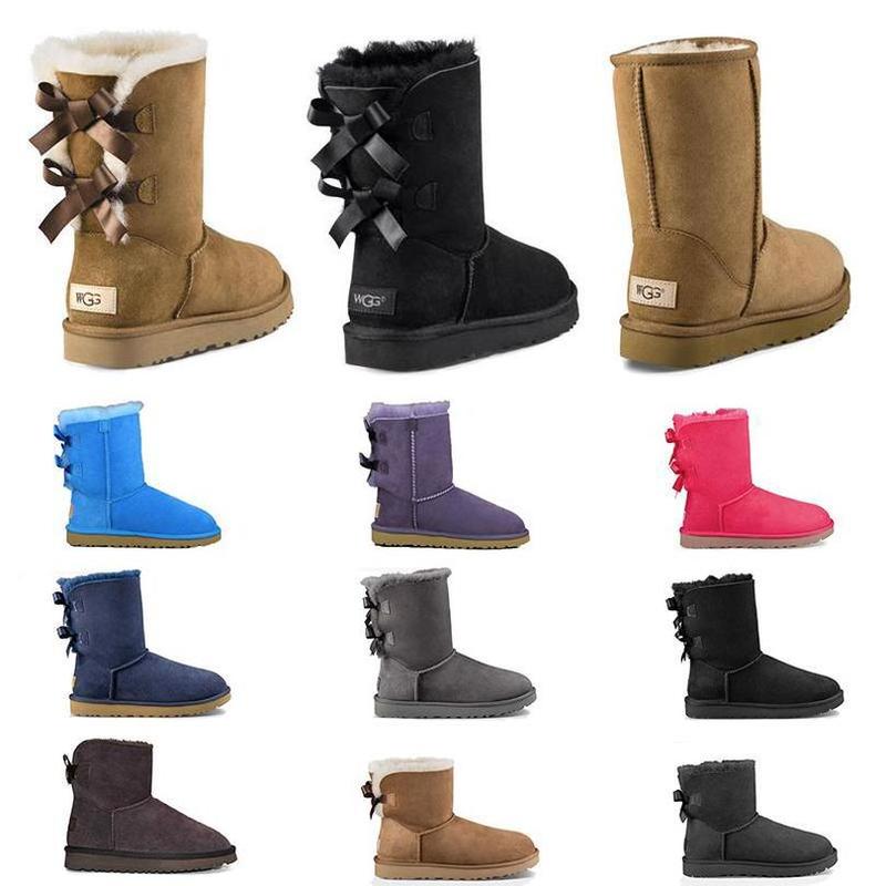 

2020 New Women Snow Boots Bowtie Triple Black Chestnut Pink Navy Blue Grey Fashion Classic Ankle Boot Womens Winter Shoes G Size 5-10, A1 ankle 2 bow - black
