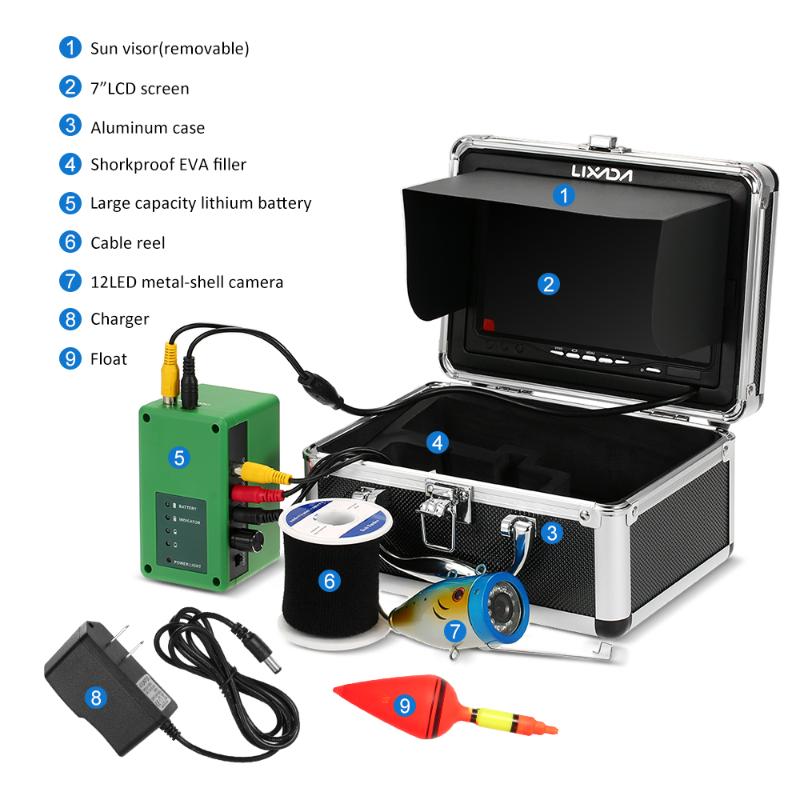 

New 7 Inch 1000TVL Underwater Fishing Finders Kit 12 LED Infrared Lamp Lights Waterproof Fishing Camera 15M Cable EU/US Plug