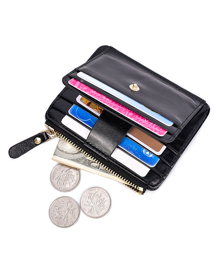 

Black Wallet with Zipper PU Leather Money Bags for Men Coin Card Bag multiple pockets 122559