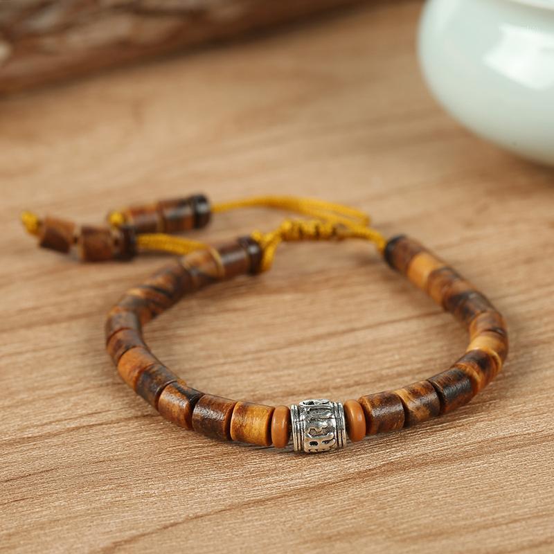 

Tibetan Buddhist Six-Word Proverbs Lettering Bracelet Hand-woven Tiger Skin Sandalwood Bracelet For Men Rope1