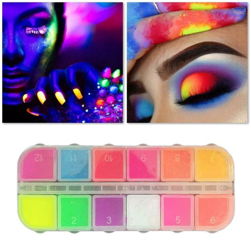 

12 Colors/Set Fluorescent Powder Neon Nail Powder Glitter Dust Gradient Pigments Eye Shadow Manicure Nail Art Decorations TSLM1