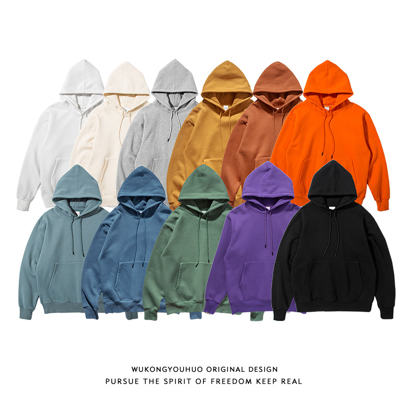 E-Baihui 2021 European American Sweatshirts Autumn New Simple Jacket Men's Solid Color Orange Hooded Sweater Loose Plus Velvet Casual Top LMWY2