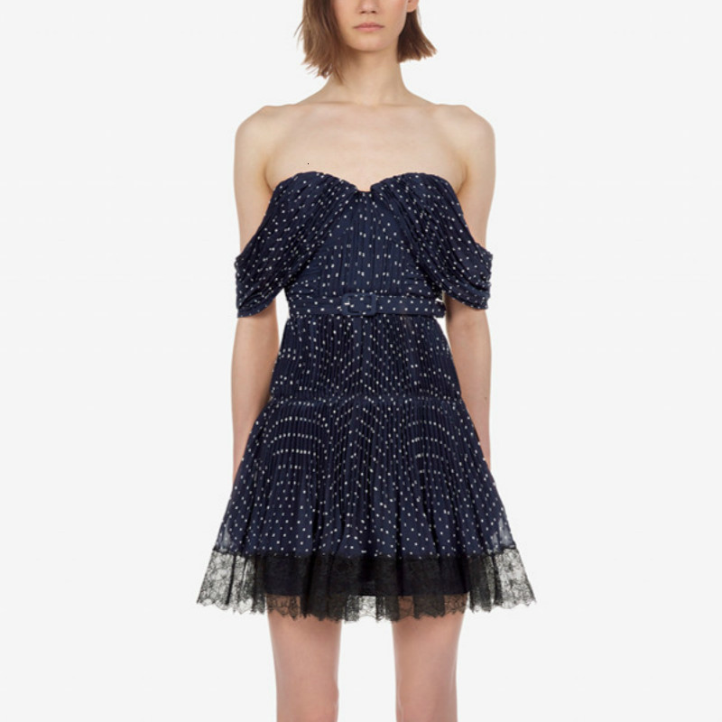 

New Self Portrait Collection Sexy Dress Out of the Shoulder Neck 2021 Women Mini Lace Dots Printed Dressed in Party Mw9o, Clear