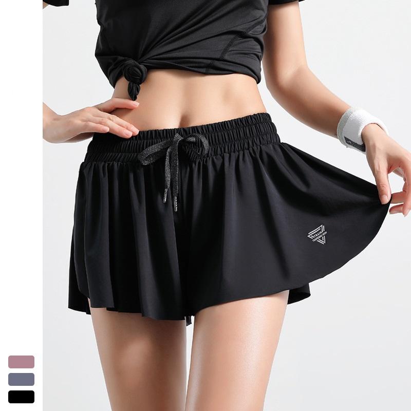 

2021 New Arrival Woman Sports Shorts Summer Fake Two Pieces Kilts Quick Dry Breathable Running Cycling Stretchy Athletic Shorts, Black