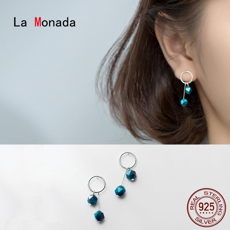 

La Monada Blue Stone Circle Women Stud Earrings Korean 925 Sterling Silver Earrings For Women Jewelry Women's Hanging
