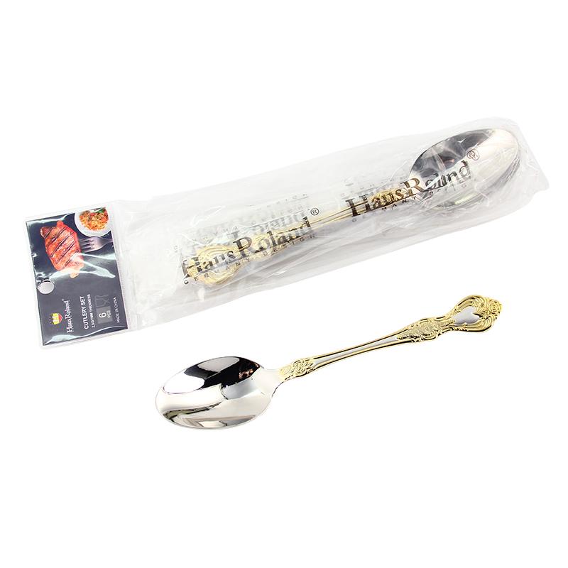 

Dinner Spoon Stainlee Steel Cutlery Set Golden Metal Flat Dinnerware 6Pcs