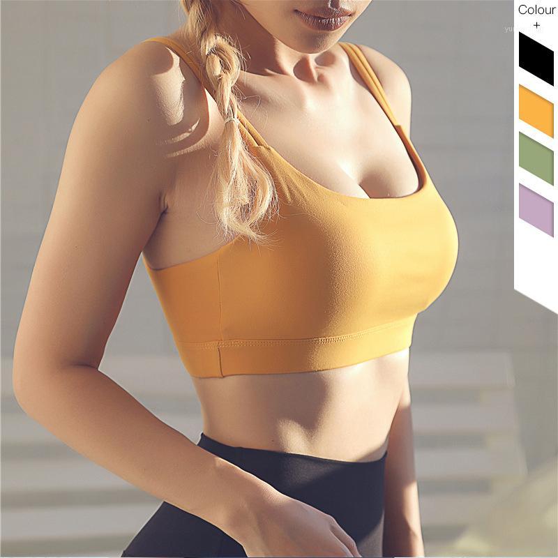 

Women Active Wear For Womens Push Up Sports Double Strappy Bra Padded Seamless Fitness Top Mujer Yoga Crop Gym Bra1, Yellow