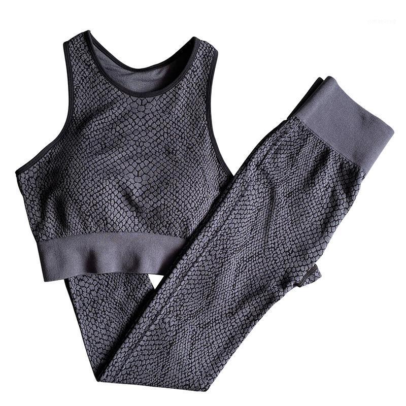 

Seamless Suit Fitness Clothing Women 2 Piece Yoga Set Snake Pattern Gym Set Leggings And Top Sportwear Workout Vest Sport Outfit1, Black set