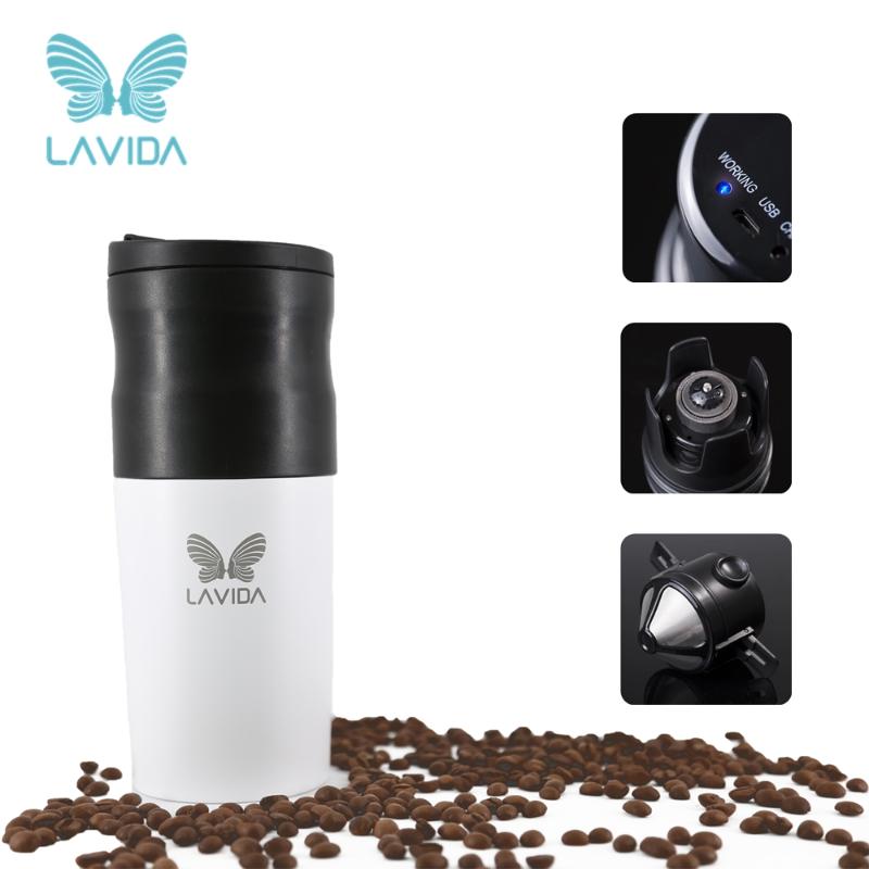 

LAVIDA Coffee Maker Machine Portable Electric Mini Coffee Grinder Milling Bean Cup for Camping Kitchen Espresso Machine