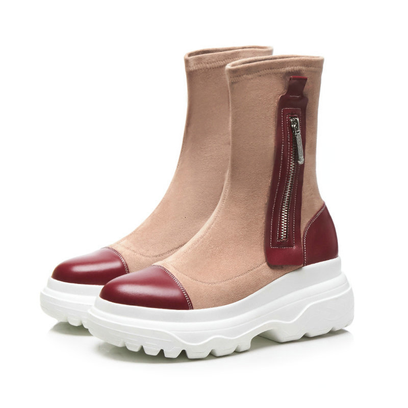 

2021 New Cow Suede Leather Women Ankle Warm Autumn Winter Riding Boots Platforms Woman High Heels Shoes Tfc4, Red