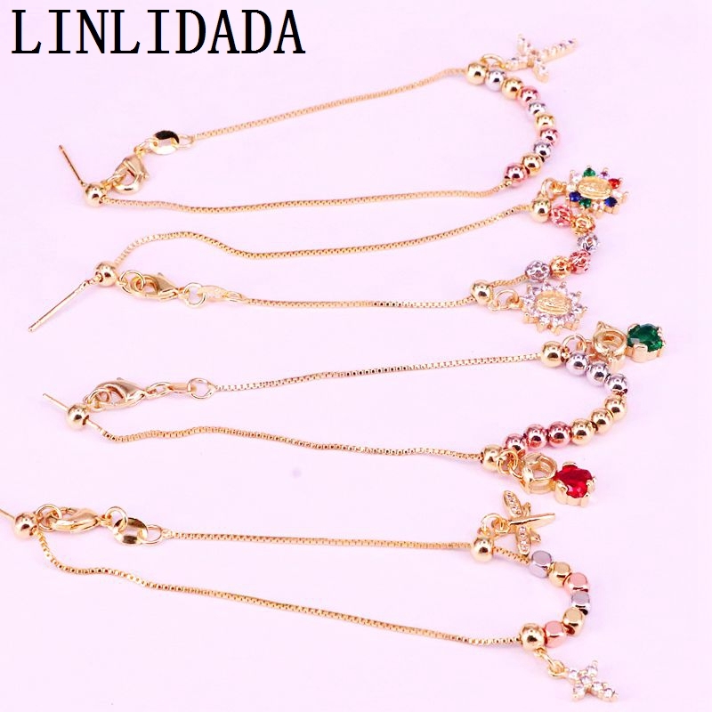 10pcs Discèvement le plus récent CZ Zircon Insect Cross Charm Micro Pave Réglable Chain Charm Bracelets J1211