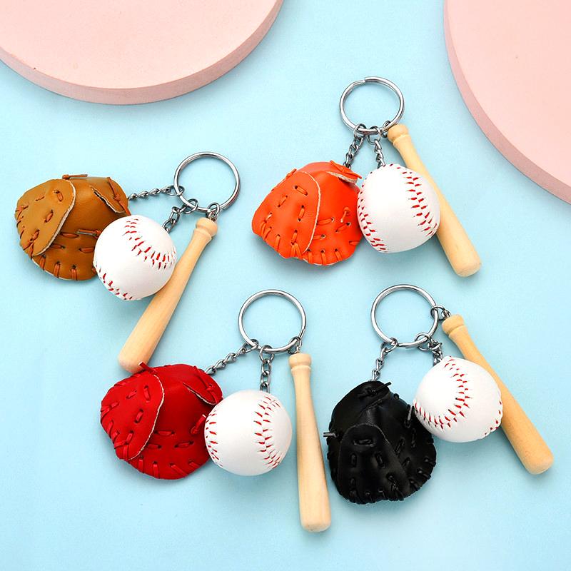 

Mini Three-piece Baseball glove wooden bat keychain sports Car Key Chain Key Ring Gift For Man Women wholesale