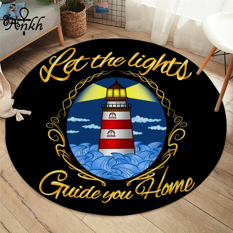 

Lighthouse by Taemin Ankh Bedroom Carpets Ocean Round Area Rug for Living Room Navigation Floor Rug Golden Letters Mat 150cm, Travel