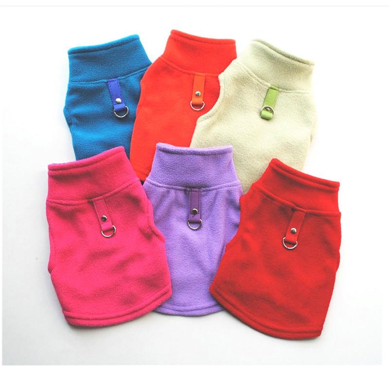 

New Dog Vest Soft Fleece Clothes for Small Dogs Solid Candy Color Dog Tshirt with Harness Leash D-Ring Pug Yorks Coat, Green