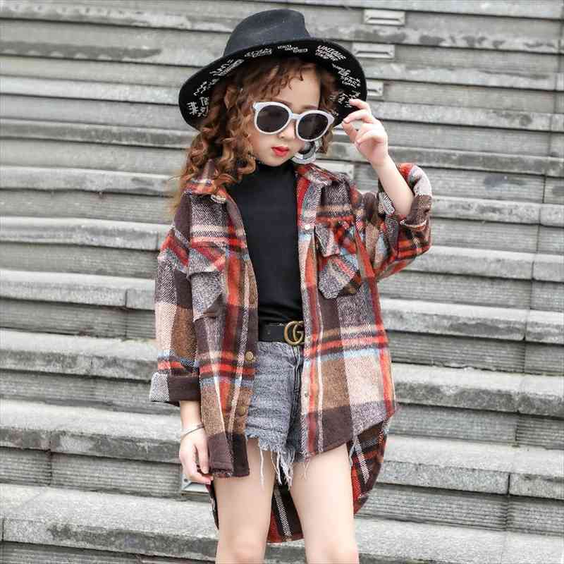 

Autumn Swallowtail Girls Shirt Lapel Childrens Plaid Shirt 8 10 12 Kids Girl Clothes Girls Classic Plaid, White;black