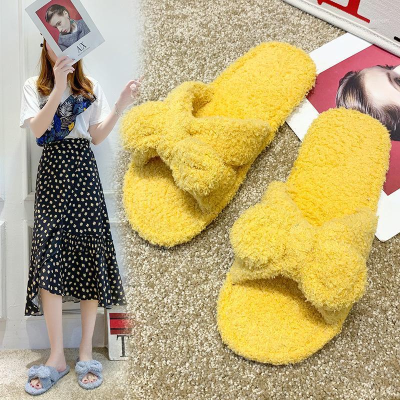 

New Style Plush Slipper Women's Indoor Household Casual Bow Cotton Slippers Slippers1, Pink