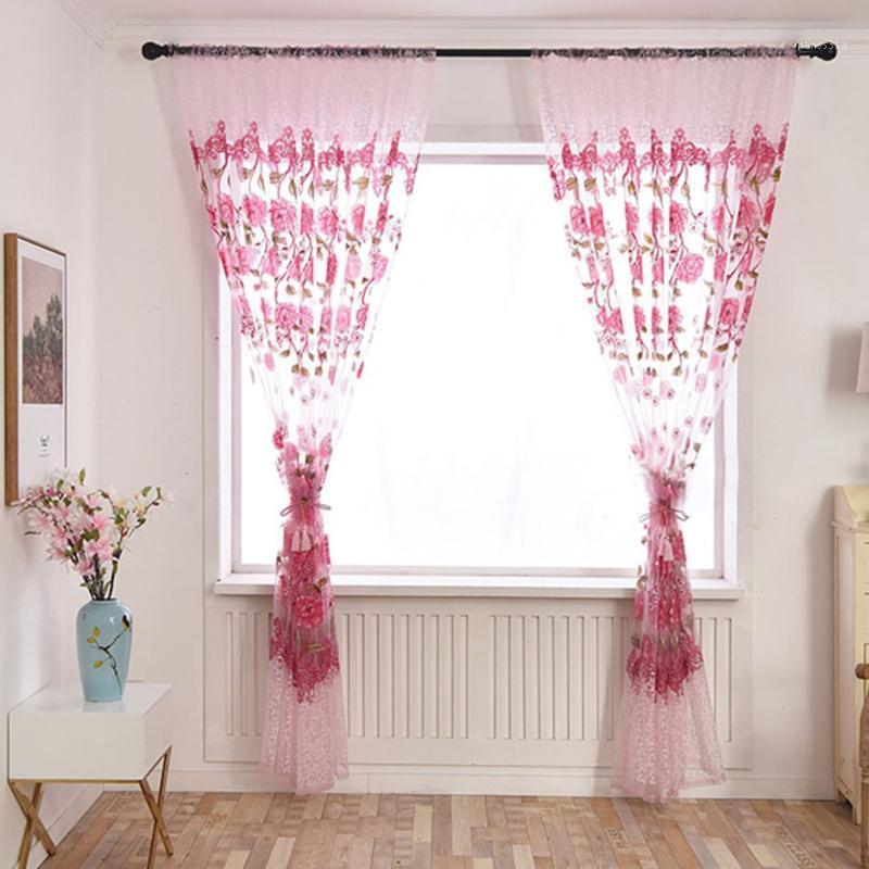 

Exquisite Transparent Sheer Peony Printed Tulle Valances Panel Home Indoor Window Screening Curtains for Living Room Bedroom1, Purple